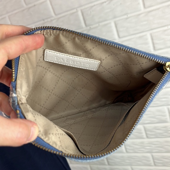 TALBOTS BUNDLE DRESS AND WRISTLET NAVY BLUE WHITE STITCH SHEATH SIZE LP - Picture 15 of 16